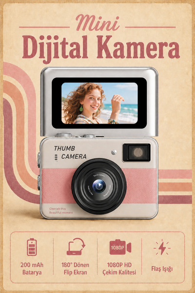 SEYUTECH Retro Mini Dijital Kamera 1080P HD 1.47 inç Flip Ekranlı Flaşlı Self...