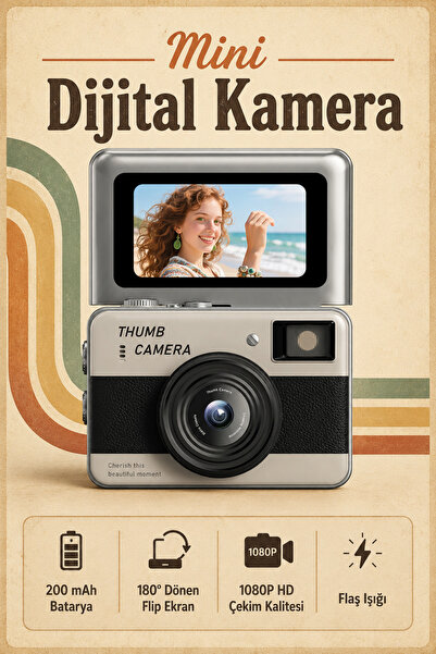 SEYUTECH Retro Mini Dijital Kamera 1080P HD 1.47 inç Flip Ekranlı Flaşlı Self...