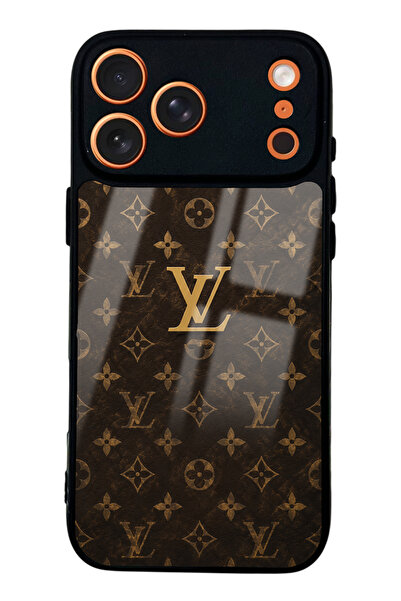 Spoyi iPhone 17 Pro Max Brown Gold LV Tasarımlı Glossy Telefon Kılıfı