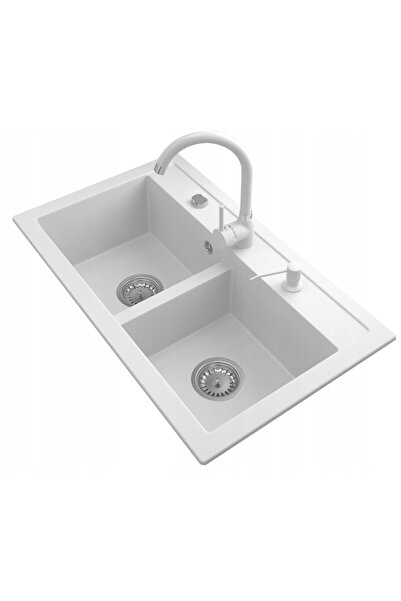 Granitan Chiuveta Granit Duet, 746x442mm, Alb, 1 Cuva, Pachet Complet: Bateri...