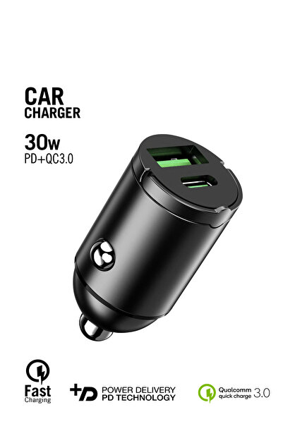 İntouch 30W PD + QC 3.0 Hızlı Araç Şarjı Siyah