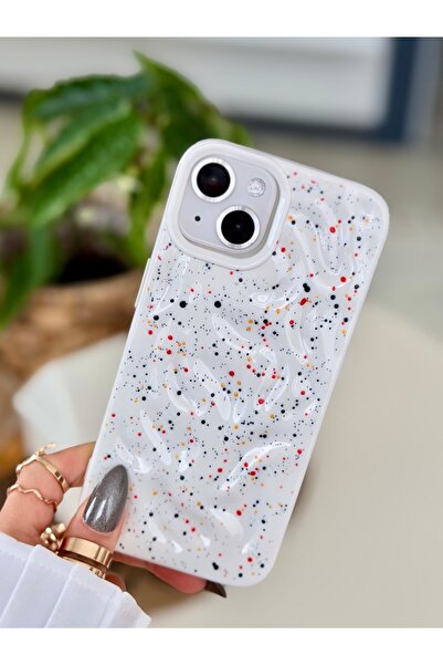 Go Aksesuar Iphone 13 - 14 Ve 15 Uyumlu 3d Kabartma BEYAZ BOYA Desenli Parlak...
