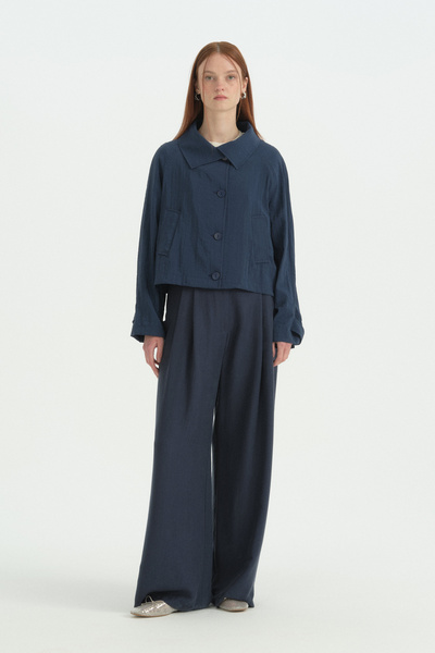 Nihan Button Detailed Crop Jacket - Navy Blue