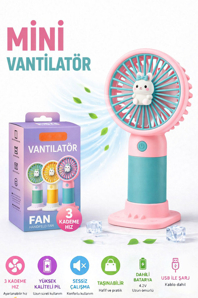 TECHNOMEN Mini El Fanı Şarjlı Vantilatör USB Şarjlı Taşınabilir Fan 3 Kademel...