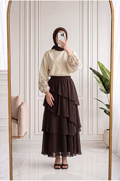 MİHRA STORE Güzay Cross Ruffled Tulle Skirt-Aa4576.1 Brown