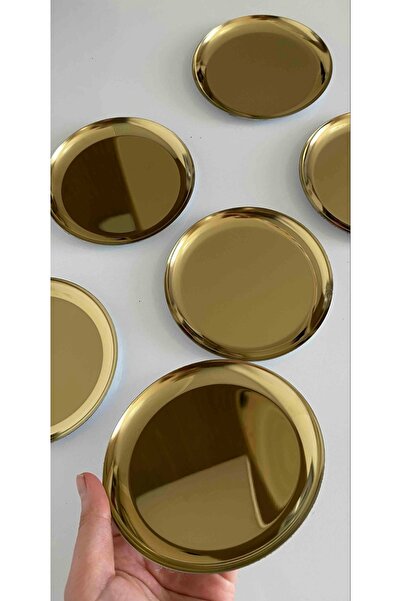 MAHUR HOME ÇELİK GOLD RENK 6 ADET DÜZ MİNİ ÇEREZLİK PASTA TATLI TABAĞI 12 CM