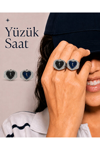 G Sport POLO Yüzük Saat Kalpli Lacivert Kadran Taşlı Kadın Parmak Saati
