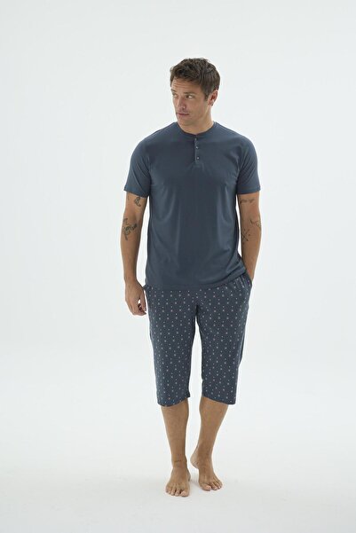 Sevim Men's Oversize Short Sleeve Capri Pajama Set C4T0N79