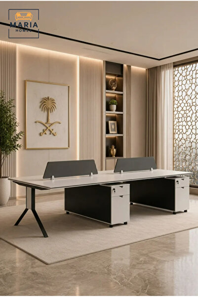 MARIA HOMES 2-Person Office Workstation Desk with Storage Pedestals & Privacy...