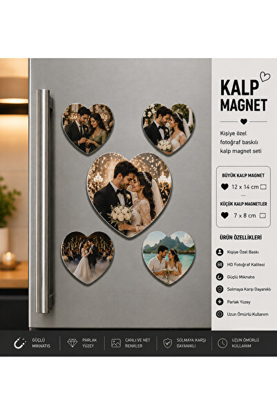 Liya Gift Collection Kalp Fotoğraf Magneti Düğüne Özel Kişiselleştirilebilir ...