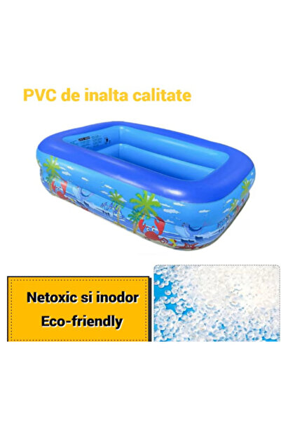 OEM Piscină gonflabilă pentru copii, pătrată, model oceanic, 3 inele, albastr...