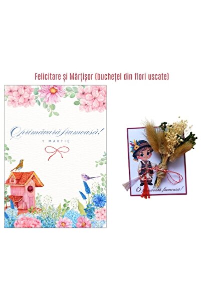 OEM Felicitare multicoloră 13x18 cm cu plic inclus și martisor din flori usca...