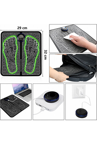 miraza Aparat Masaj Picioare EMS, Covoras Electric, Masaj Talpi si Gambe, 8 Moduri, 8 Electrozi, USB-C