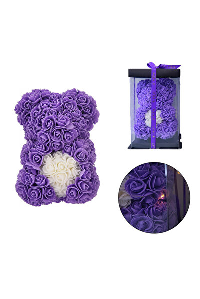 velve Ursulet floral 25 cm, cu LED-uri luminoase, trandafiri spuma cu inima a...