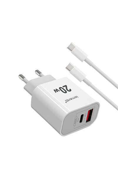 lemontti Set încărcător rapid de 20W cu cablu USB-C, PD Type-C, USB-A, Alb