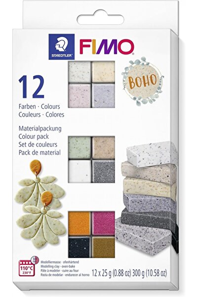 Staedtler Fimo Effect 25gr x 12 Renk Polimer Kil Set, Boho Renkler / C12-5