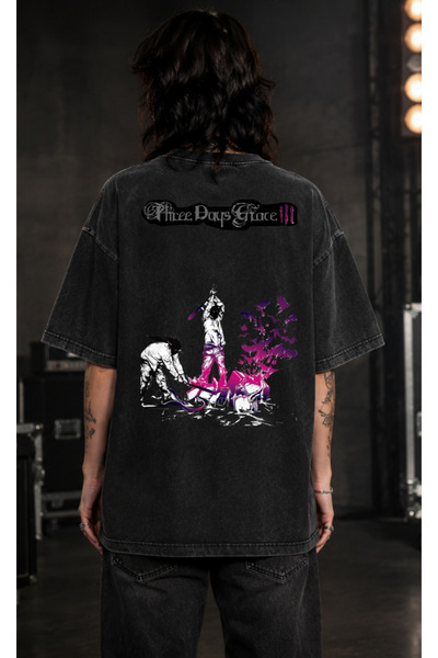 OPPPSSS تي شيرت Three Days Grace ذو تصميم عتيق قابل للغسل ومقاس كبير، مطبوع من الأمام والخلف، تي شيرت أسود بتصميم ما بعد الجرونج