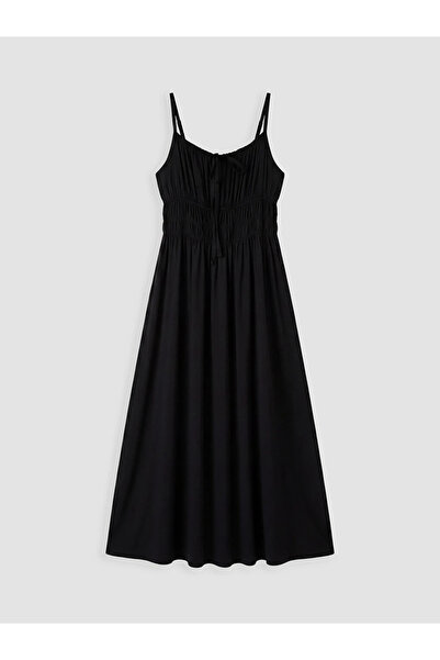 LC Waikiki Black Drawstring Waist Dress with Straps