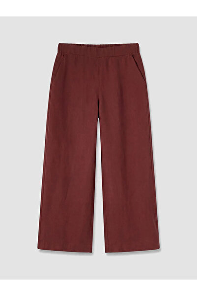 LC Waikiki Burgundy Women's Linen Trousers with Elastic Waist