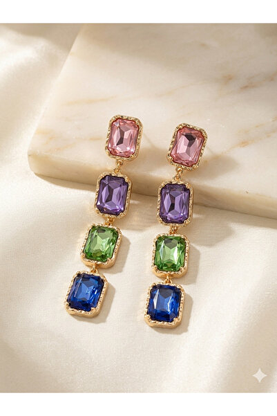 kasımoğulları concept Geometric Cut Multi-Colored Large Stone Dangle Earrings...