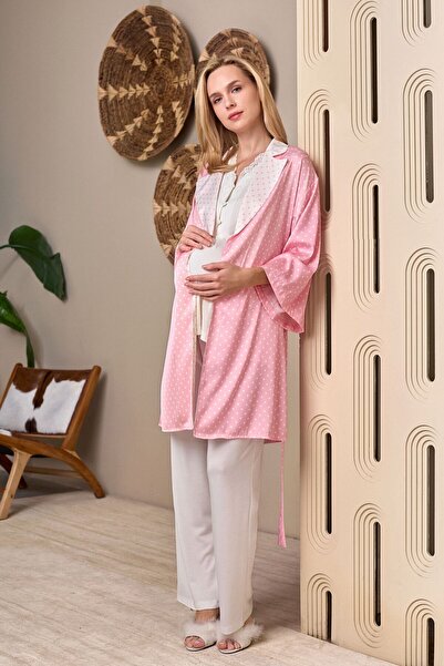 Lohusa Homewear New Season Pink Polka Dot Satin Dressing Gown Special Design ...