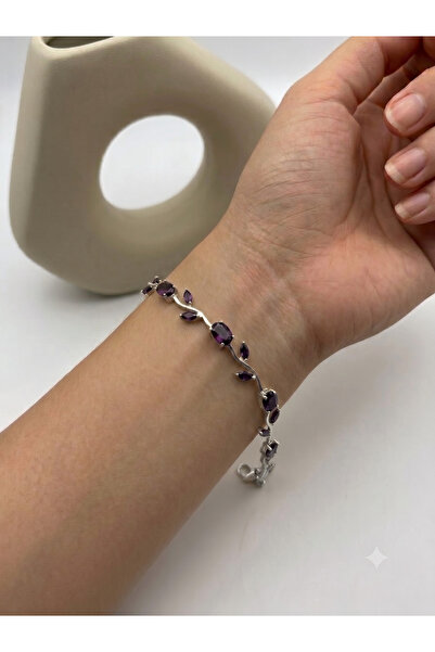 BİJU YILMAZ Silver Color Amethyst Ivy Bracelet - 26Blks19