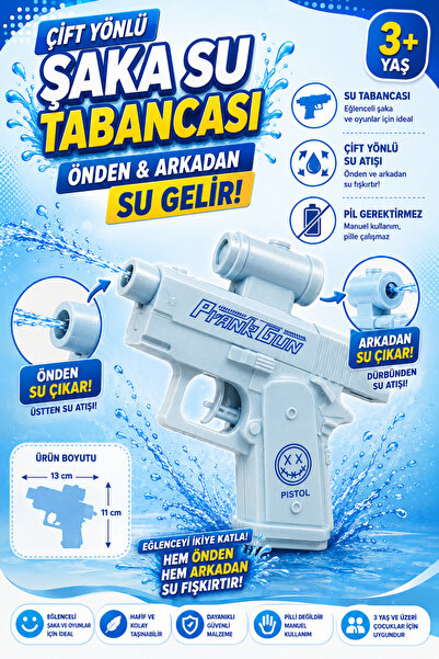hak-iş oyuncak Mavi Çift Yönlü Şaka Su Tabancası 13x11 cm – 3+ Yaş