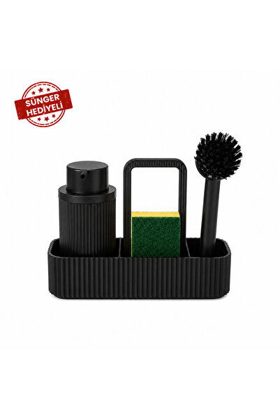 GATO SHOP Siyah Mutfak Lavabo Üstü Organizer Süngerlikli Deterjanlık Bulaşık ...
