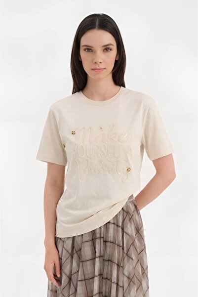 tw3 Women's T-Shirt with Cordon Embroidery on the Front, Handcrafted Detailed...
