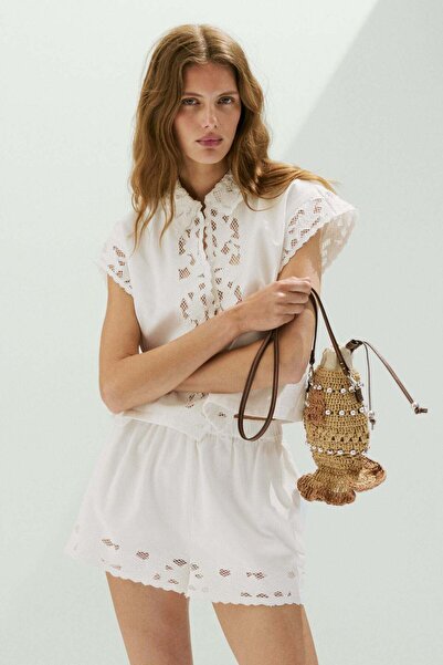H&M Lace-trimmed cotton twill shirt