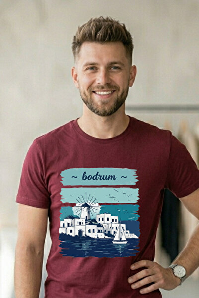 Baran Işık Bodrum Windmill and White Houses Themed Unisex T-Shirt (