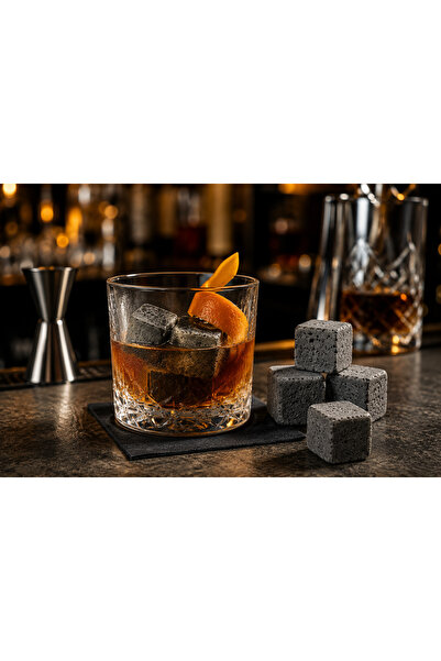 500'lü Viski Soğutma Taşı Seti - Doğal Bazalt Whisky Stones Süet Keseli 2x2x2 cm