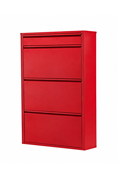 Alveon Schuhschrank aus Metall, 3+1 schmal, 51 x 15 x 117 cm, rot