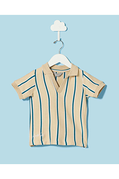 REDTAG Infant Boys Beige Striped Polo Shirt