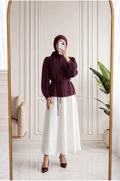 Holehola Binay Shoulder Gathered Modal Shirt-Bn4719 Plum