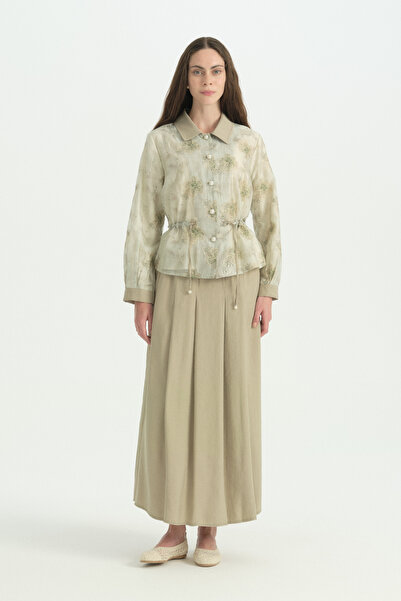 Nihan Comfortable Fit Organza Skirt Jacket Set - Olive