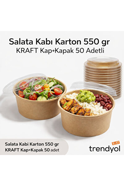 ecenplast Salata Kabı Karton 550 gr KRAFT Kap + Kapak (50 Adet)