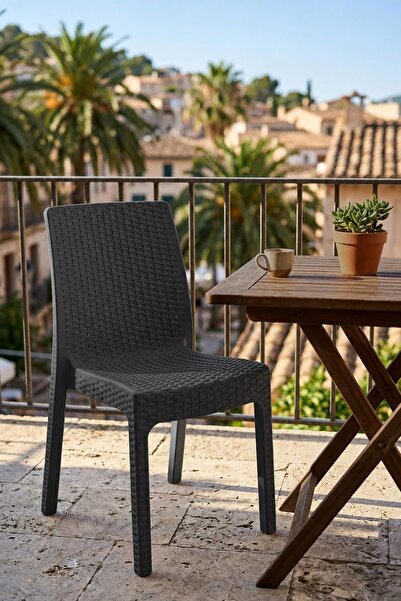 Alezy Lilyum Rattan Desenli Plastik Bahçe Balkon Sandalye Antrasit