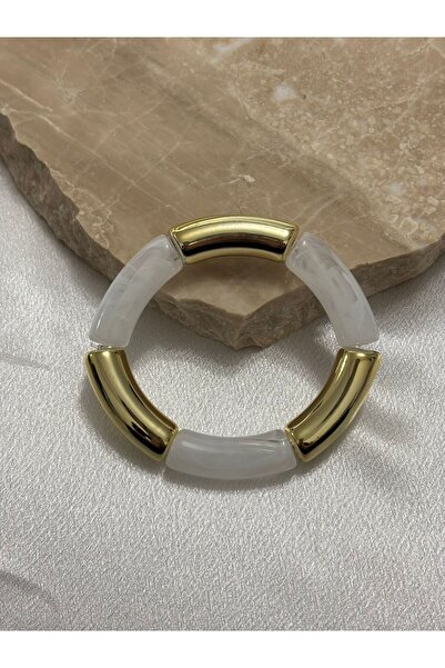 BIJUTERI Gold Detailed Colorful Acrylic Bone Bracelet