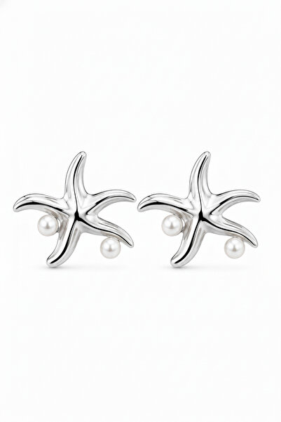 Jack Ferrero Stylish Starfish and Pearl Detailed Silver Color Women's Earring...