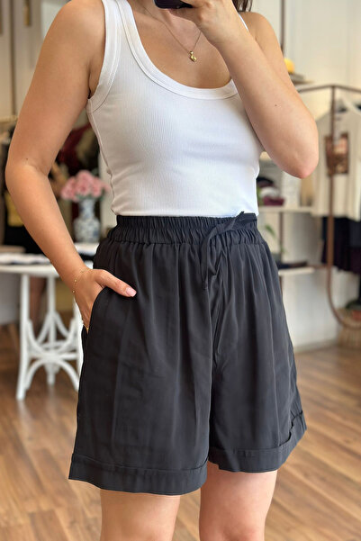 Unique Boutique Black Color Tencel Fabric Shorts