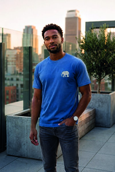 BAGAND Men's T-Shirt Elephant Embroidery 100% Cotton Crew Neck Short Sleeve T...