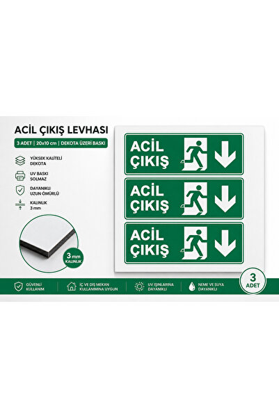 TRİMENT3D Emergency Exit Sign Set – 3 Pieces Printed on Decota 20X10 cm