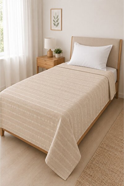 SELORA MAISON Single Pique 100% Cotton Beige Summer Pique Bedspread Lightweig...