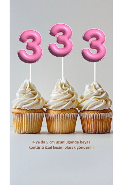 Sinek Kupası Tasarım Pink 3-Year-Old Themed Concept Toothpick Cupcake Decorat...