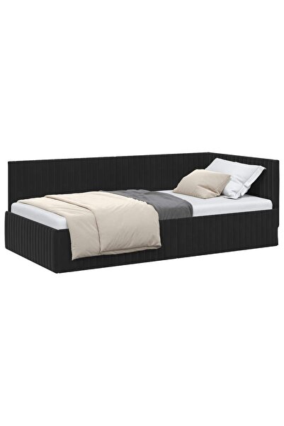 vidaxl Cadru de pat colțar cu headboard Negru 100 cm x 200 cm Catifea