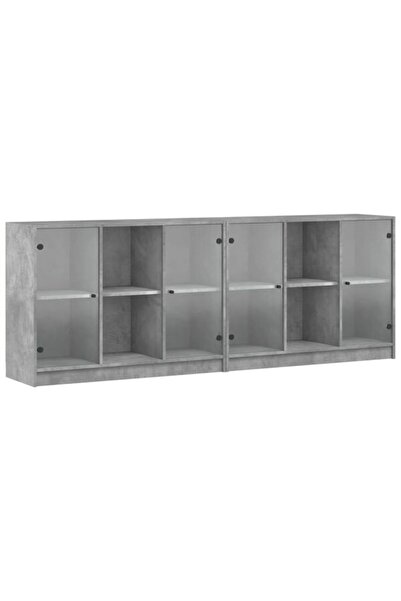 vidaxl Bibliotecă cu uși, gri beton, 204 x 37 x 75 cm, lemn compozit