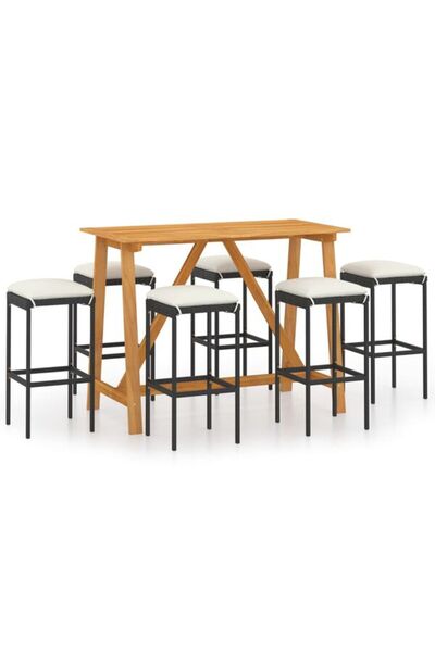 vidaxl Set mobilier de bar pentru grădină cu perne, 7 piese, negru