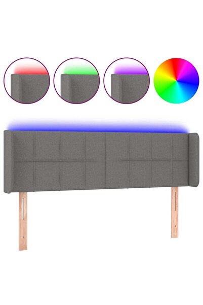 vidaxl Tăblie de pat cu LED, gri închis, 147x16x78/88 cm, textil