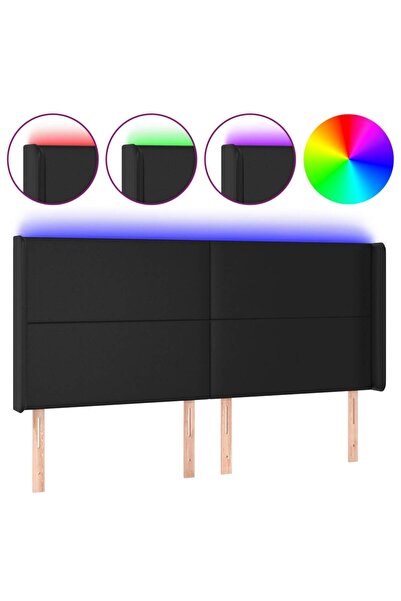 vidaxl Tăblie de pat cu LED, negru, 203x16x118/128 cm, piele ecologică